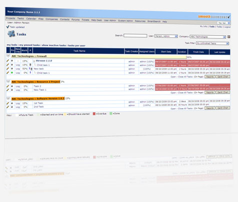 project management screen